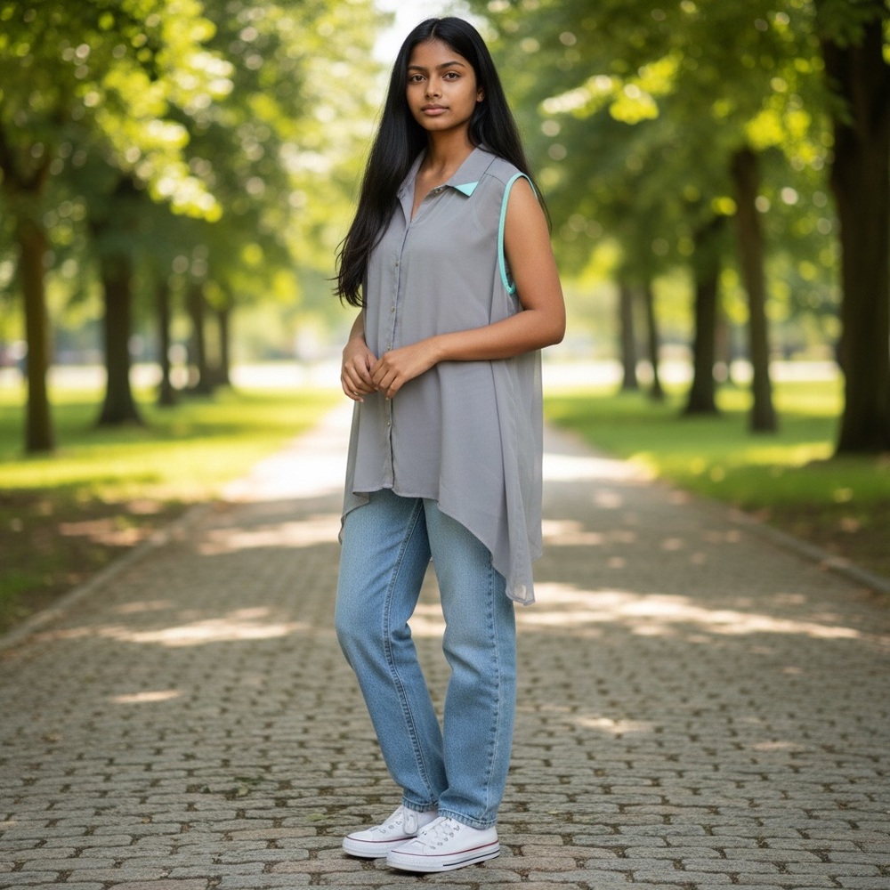 Gray Sleeveless Blouse